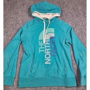 The North Face Hoodie Womans Medium Teal Graphic Logo Relaxed Fit Casual